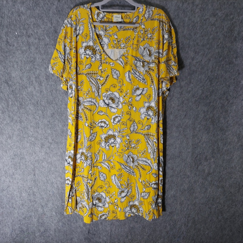 Soma Cool Night Sleepshirt XXL Yellow Floral Cottagecore Soft Dress Short Sleeve